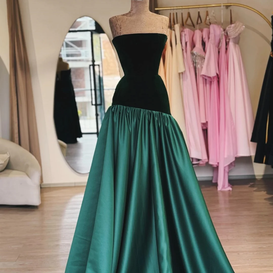 Amanda Customized Strapless Velvet Patchwork Prom Dress Flared Skirt vestidos de noche Elegant Slim Fit Formal Evening 2025