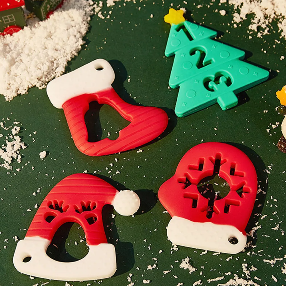 4Pcs Baby Teether Safe Skin Friendly Christmas Teething Ring for Crying Infants Babys Ornament 2022