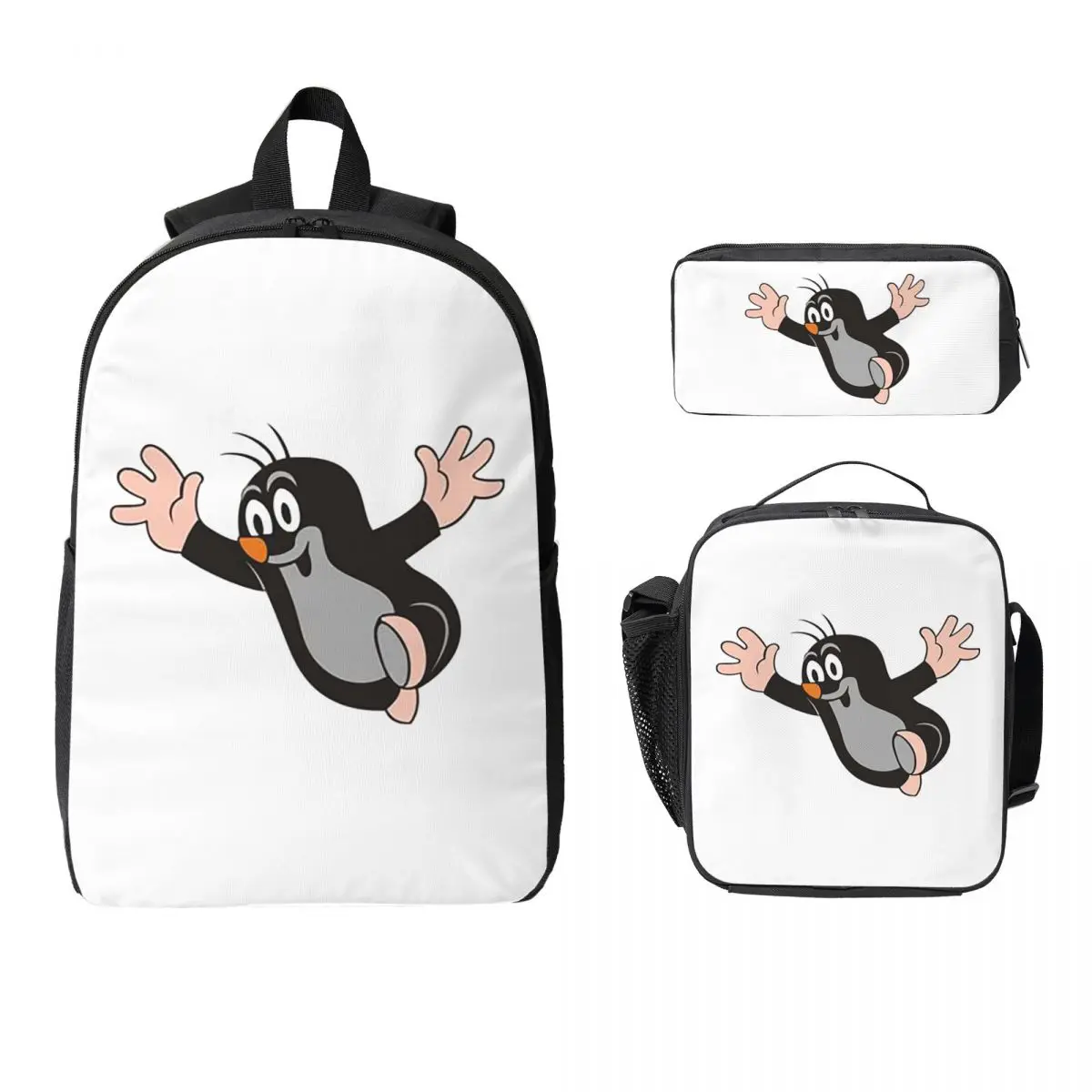 

Mole Happy Krtek Backpack Student BookBag School Bag Computer Shoulder Bags 3ps Insulated Lunch Bag Pencil Case