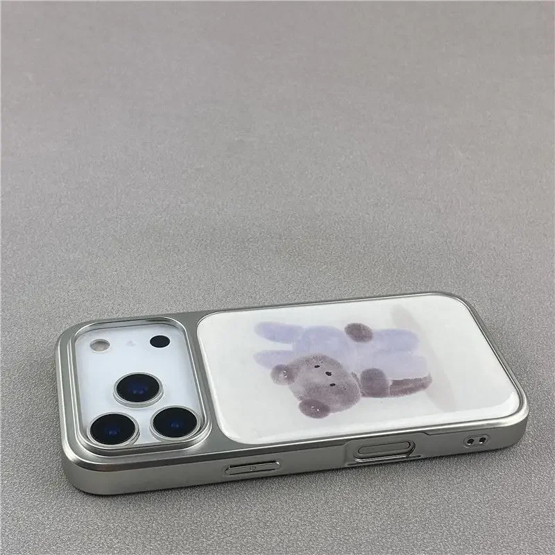 Kawaii Cartoon Cute Bear Rabbit Electroplated Drip Glue Phone Case For iPhone 17 16 15 14 13 12 11 Pro Max Plus 17air 16e Cover view 3