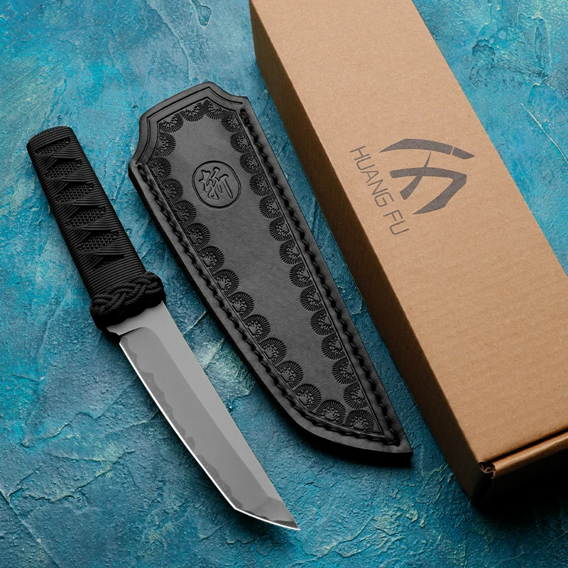 HUANGFU SKD-11 Steel Outdoor Knife Fixed Blade Hiking Hunting Knife Survival Rescue Knife Self Defense Knife Gift for Men