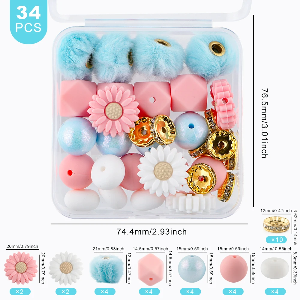 Scatola di peluche con perline focali in Silicone ricoperte di pelliccia set di perline allentate di fiori per la creazione di gioielli accessori per bracciali con collana portachiavi fai da te