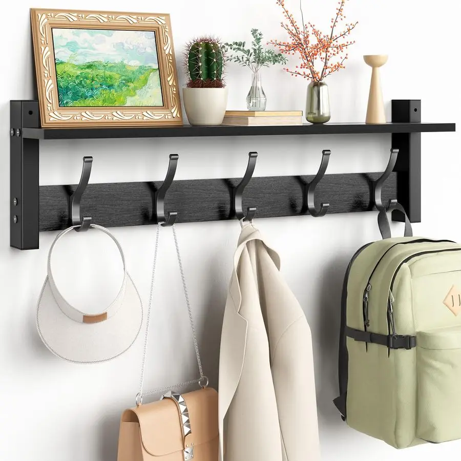 

Настенная вешалка-полка, 24 дюйма, для пальто и головных уборов, с 5 крючками, для прихожей