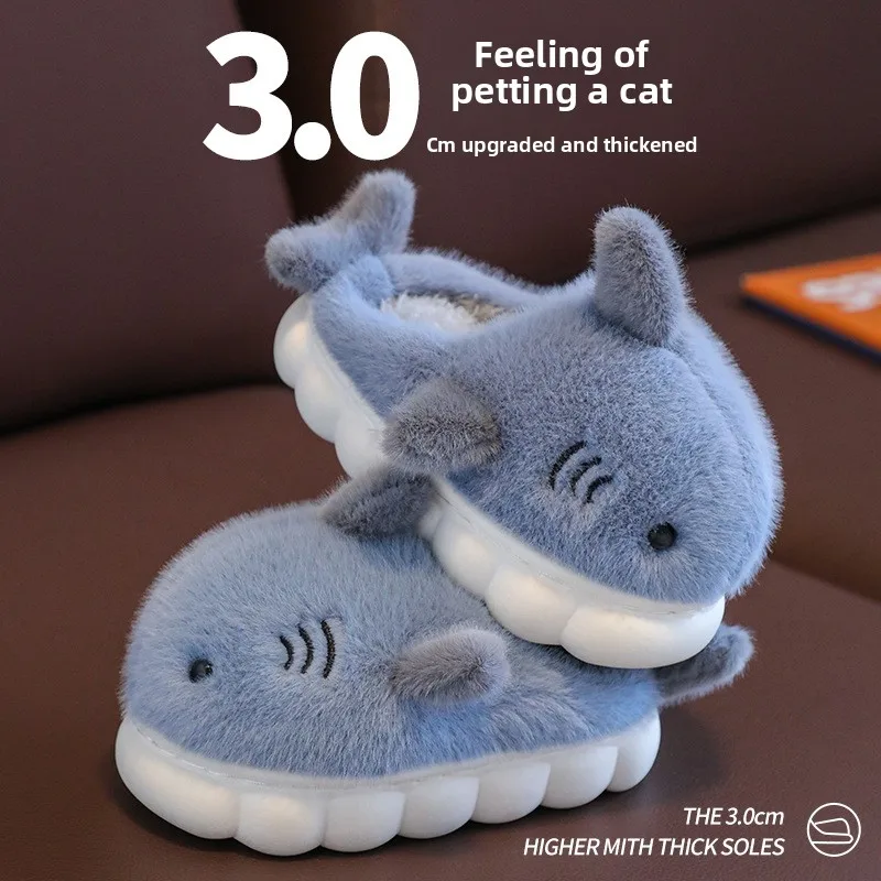 2026 Winter Cloudy Sharks Slipper Shark Plush Slippers Plush Slides Loafers Winter Shoes Winter Fluffy Slippers Anti Slip Soft