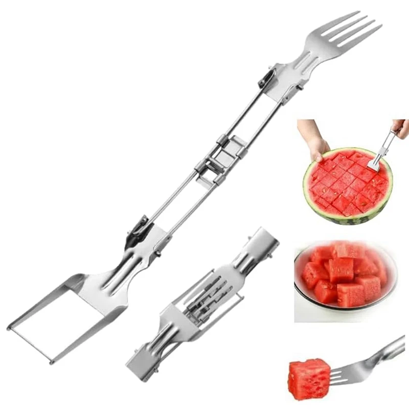 

Stainless Steel Fruit Cutter, Foldable Watermelon Fork Slicer Tool, Dual Head Foldable Fruit Forks Slicer-FS-PHFU