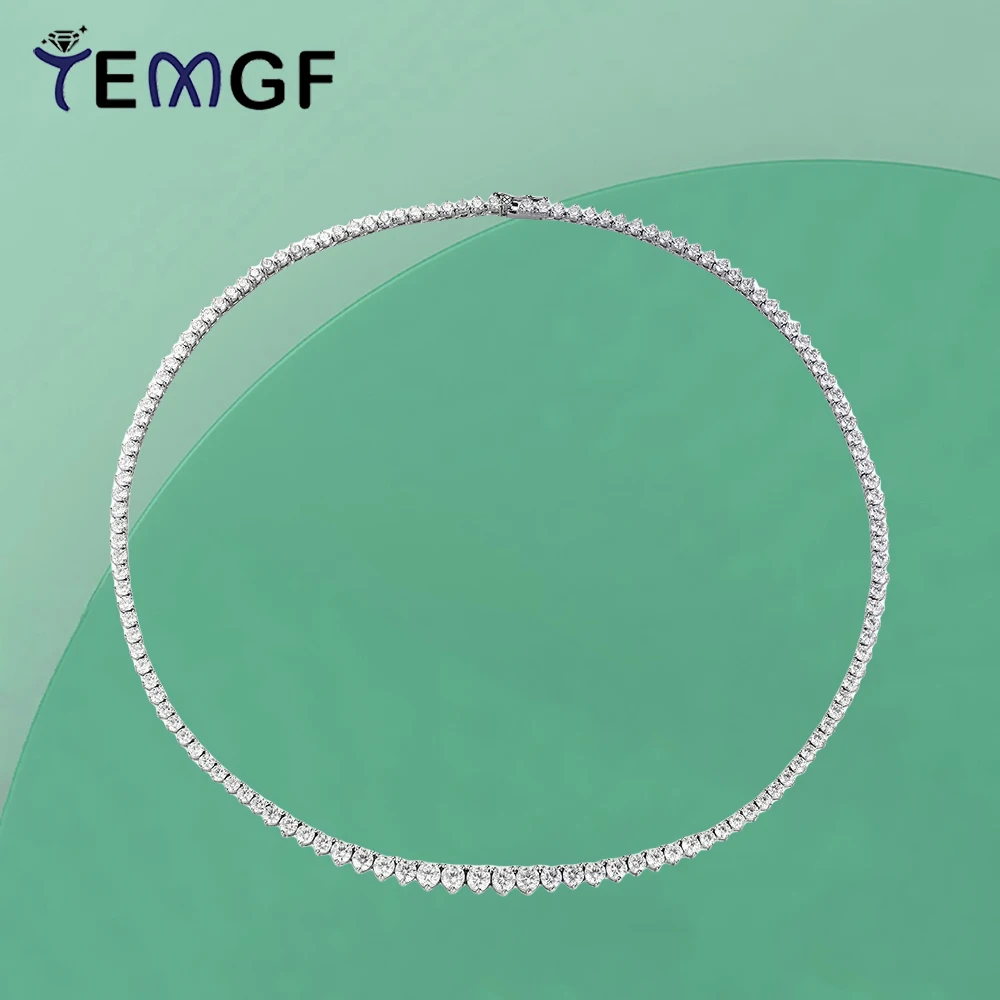 

TEMGF Full Moissanite Necklace Gradient Sized 3 Prong S925 Silver Simple Chain for Women Sparkling Luxury Fine Jewelry With GRA