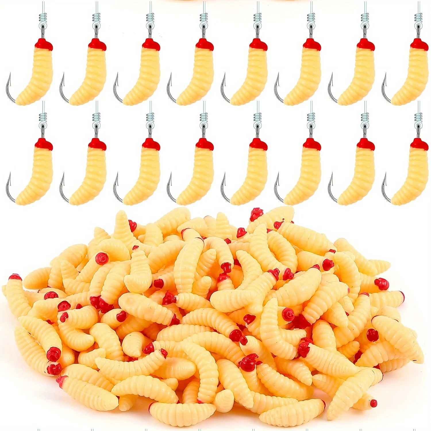 10pcs Soft Maggot Baits with hook Fake Bread Worms for Fishing Lures for Artificial Wax Worms Gross Plastic Worms for Freshwater