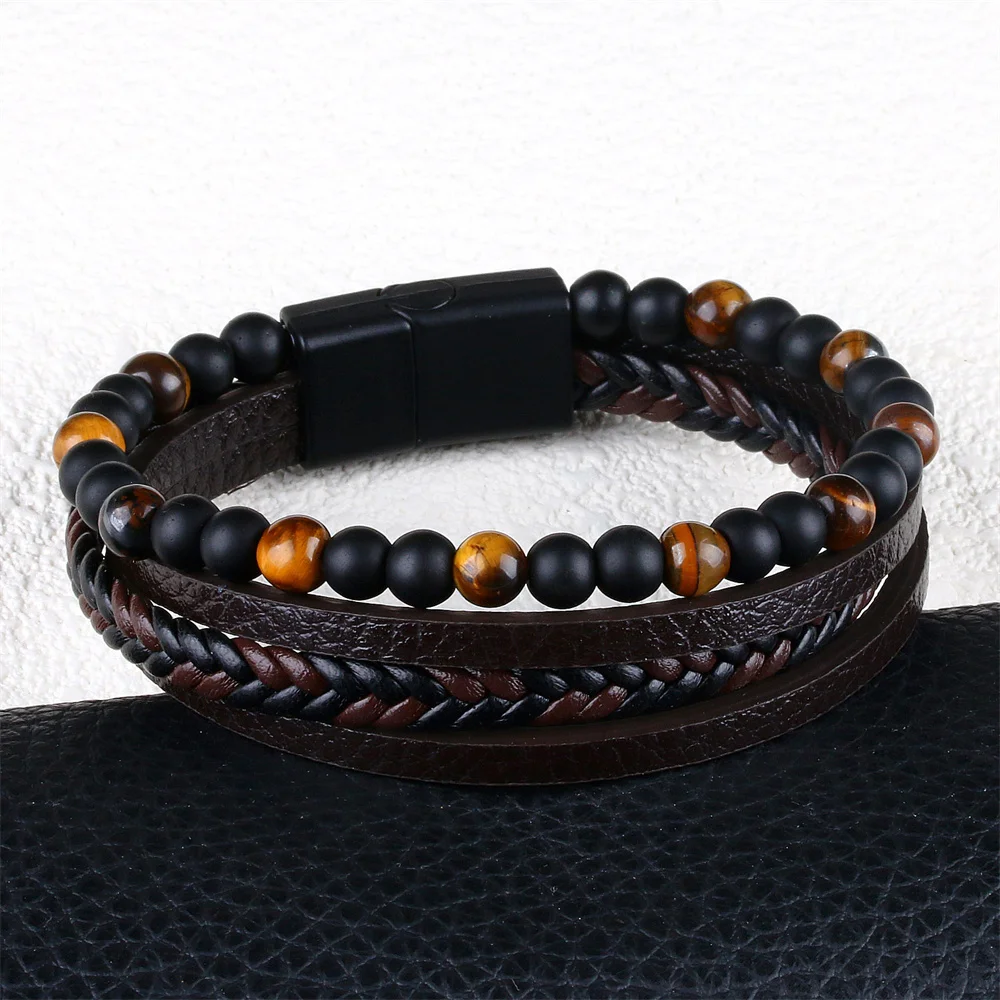 

New Diy Stainless Steel Beads Bracelets For Women Layer Leather Woven Jewelry Making Braided Lucky Charm Trendy Gifts Wholesale