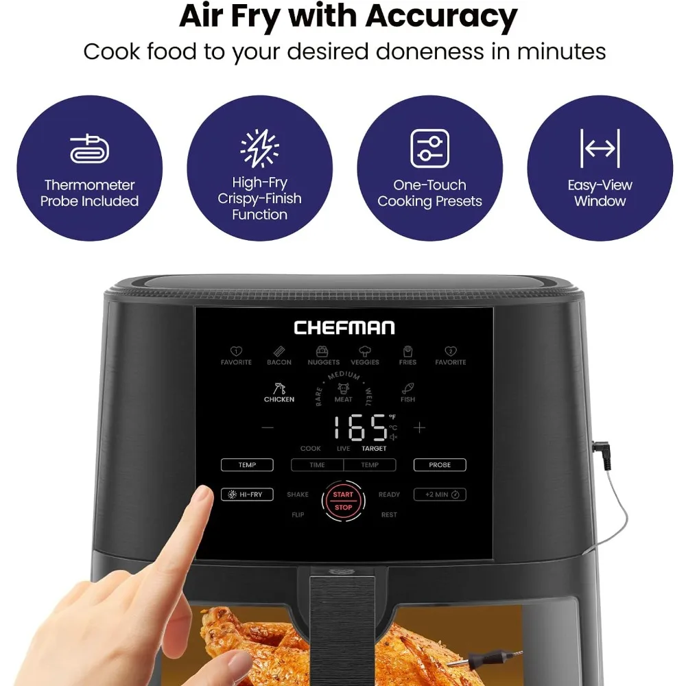 Air Fryer 8 Qt with Probe Thermometer, 8 Preset Functions, 1-Touch Digital Display Compact Cooker