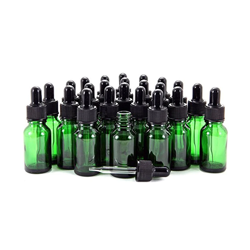 Botella cuentagotas de vidrio azul de 15ml, frascos de Perfume de muestra ámbar para maquillaje, aceite esencial, Sub-embotellado, pequeño contenedor de cosméticos vacío verde