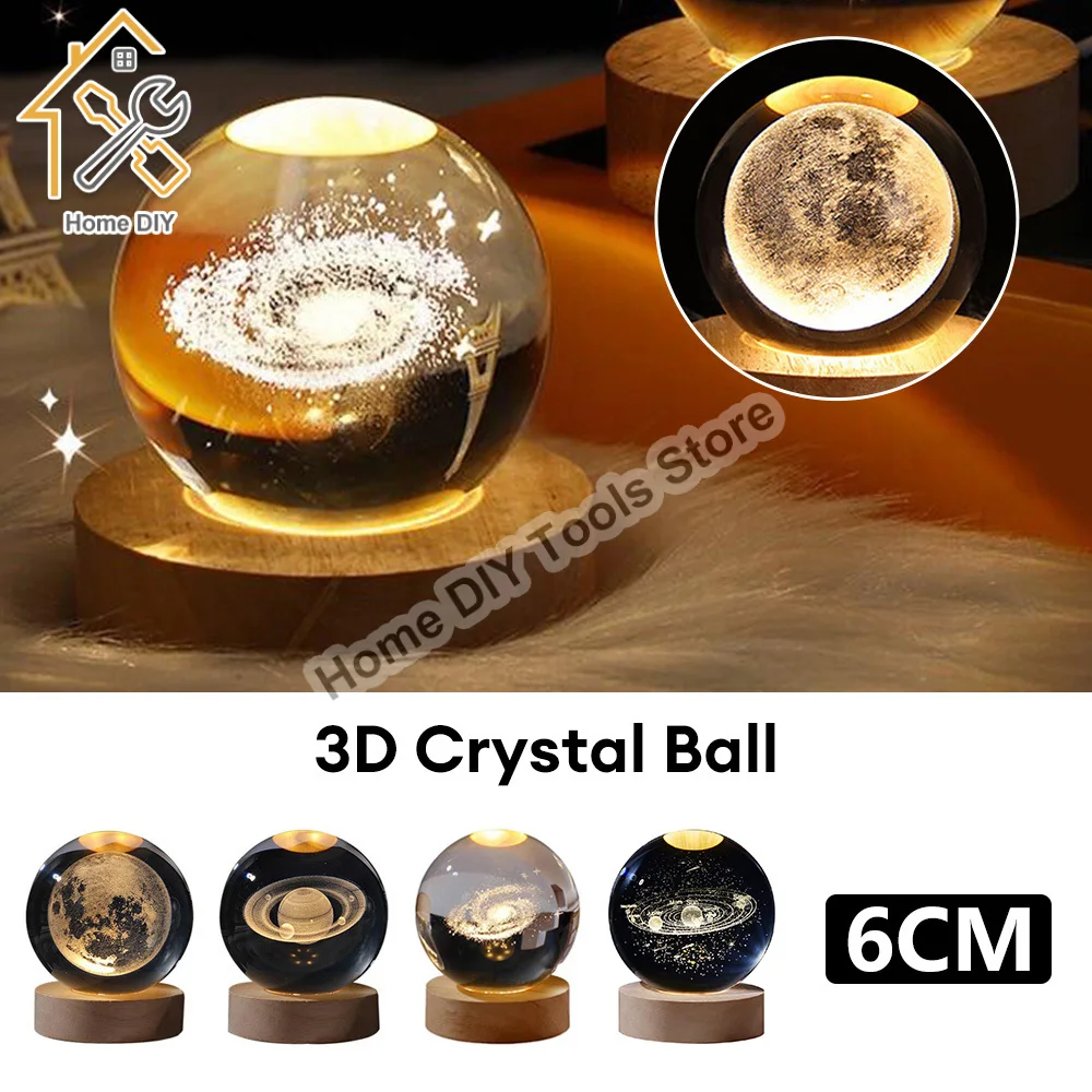 Crystal Ball Night Lights Gloeiend Planet Galaxy Astronaut 3D Moon Tafellamp USB Atmosfeer Lamp Tafelblad Decoraties Kid Cadeaus