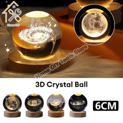 Crystal Ball Night Lights Glowing Planet Galaxy Astronaut 3D Moon Table Lamp USB Atmosphere Lamp Tabletop Decorations Kid Gifts