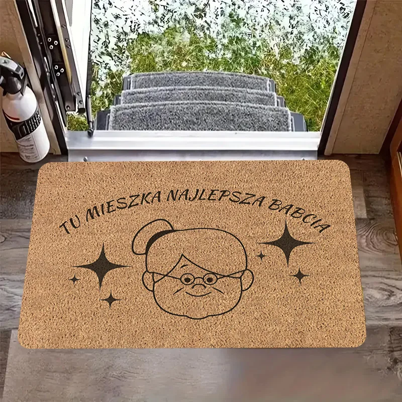 Best Grandma Polish Theme Entrance Mat, Non-Slip Washable Floor Rug with Heartwarming Portrait, Grandmother Home Decor