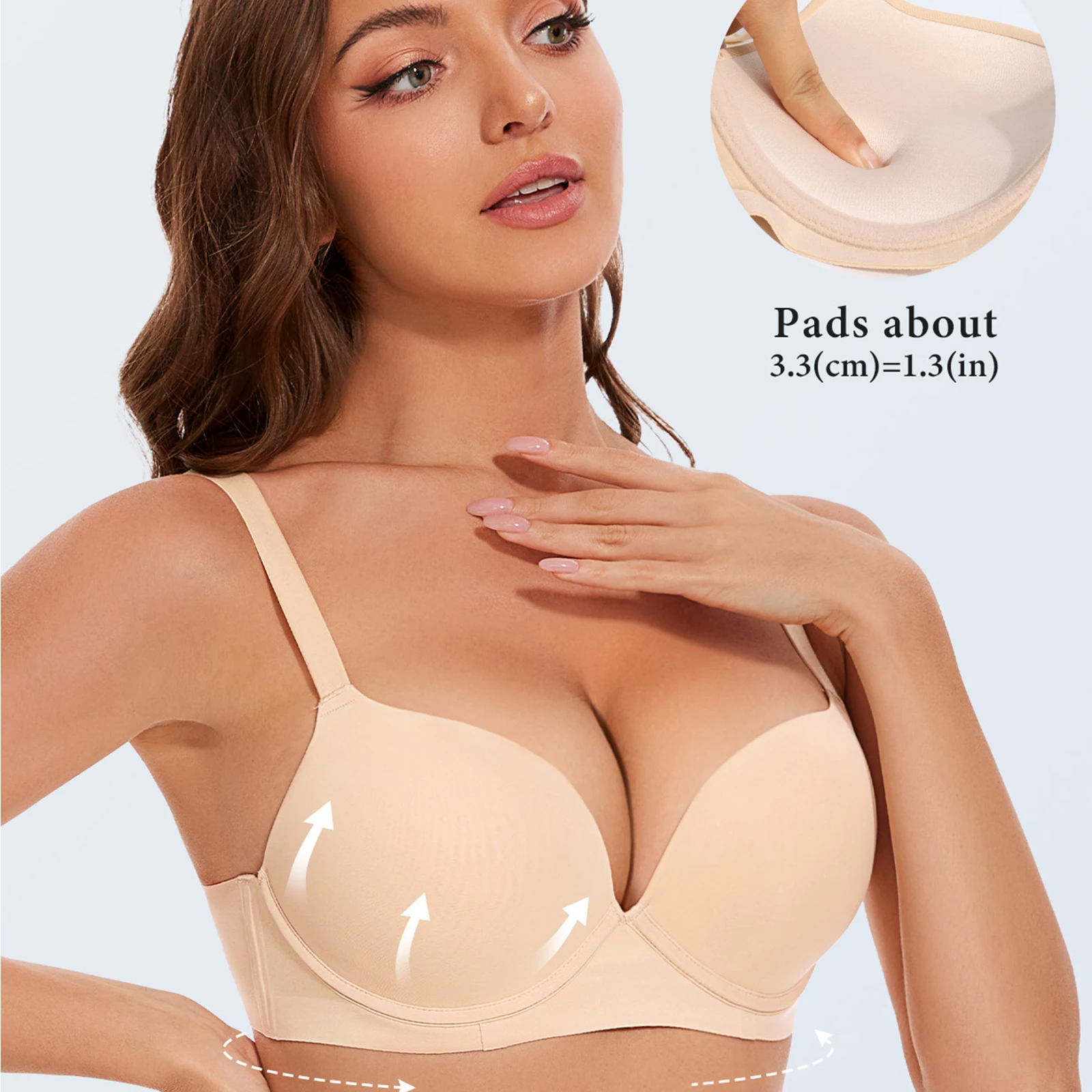 

Новый женский бюстгальтер пуш-ап 3,3 см с мягкой бесшовной гладкой чашкой, сексуальное женское белье с глубоким вырезом, регулируемые бретели A B C D E CUPS, удобные бюстгальтеры