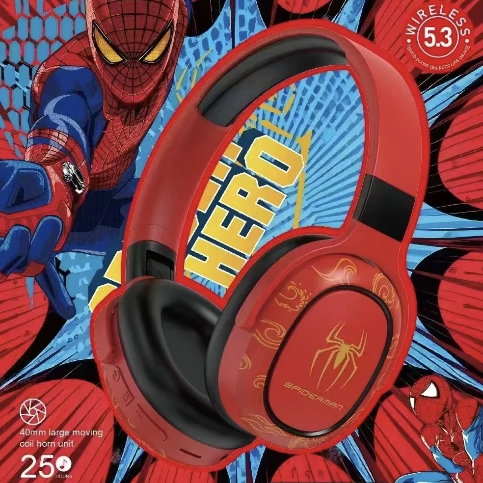 Disney Marvel Headphones Bluetooth Wireless Foldable Spider Man Headsets Stereo Sound Laptop Earphones Kids Anime Cartoon KA-706