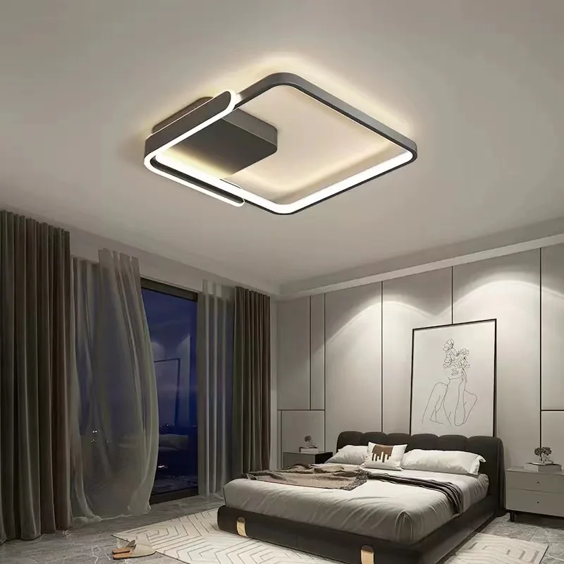 Modern Led Ceiling Light The Bedroom Black White Square Ring lamp Living Room Study Nursery Indoor Decoration Lighting Fixture