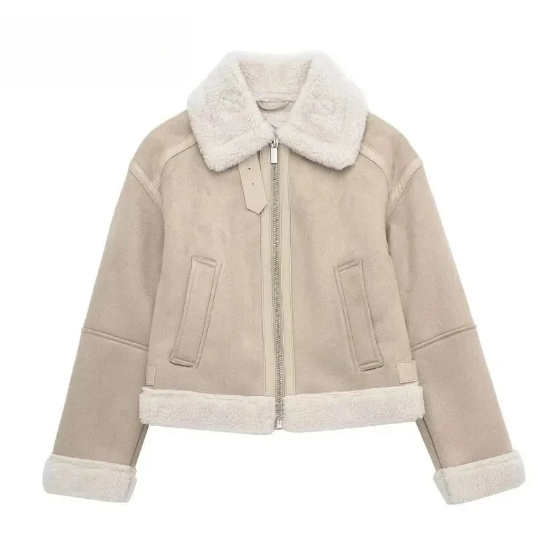 سترات شتوية أنيقة للسيدات على الموضة لعام 2025 بلون سادة وياقة مقلوبة وأكمام طويلة وجيوب وسحابات سترات نسائية دافئة