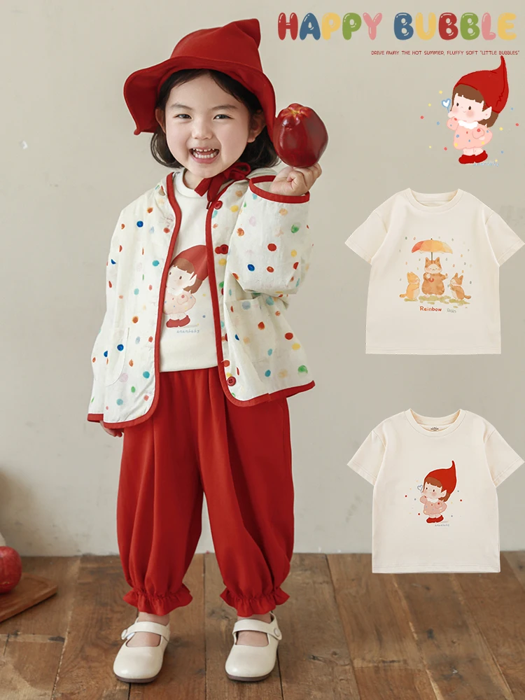 

Girls Print Summer Cartoon T-shirt Slim Short Top Trendy