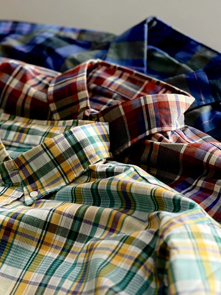 

Minimalist Japanese Style Oversize Dopne Plaid Shirt Wide Version Shape Cotton Long Sleeve Button up Men's Casual Shirt