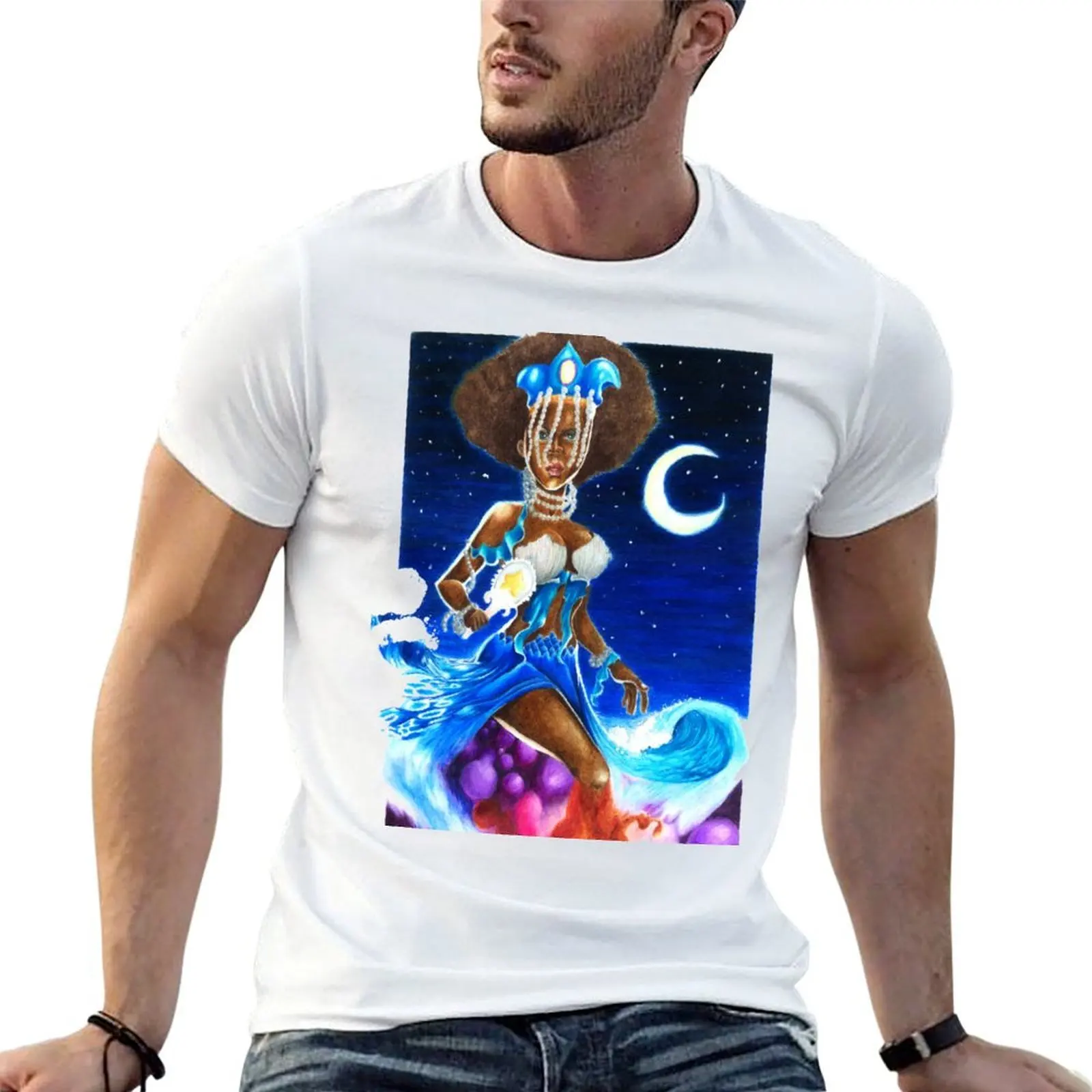 Camiseta Iemanja godess para hombre, camisetas con estampado gráfico divertido para hombre, camiseta para hombre