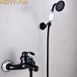 .  Bathroom Bath Tub Wall Mounted Hand Held Antique Brass Shower Head Kit Black Shower Faucet Sets YT-5340H-B