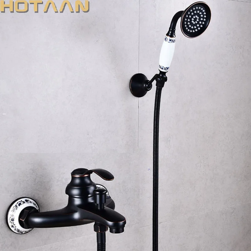 .  Bathroom Bath Tub Wall Mounted Hand Held Antique Brass Shower Head Kit Black Shower Faucet Sets YT-5340H-B