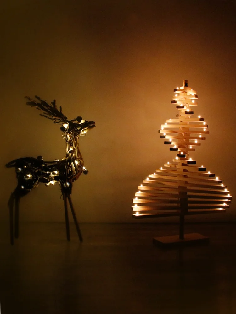 christmas Decoration luminous Deer.  wooden christmas tree Decoration landing OUTER cafe window Home stay Scene