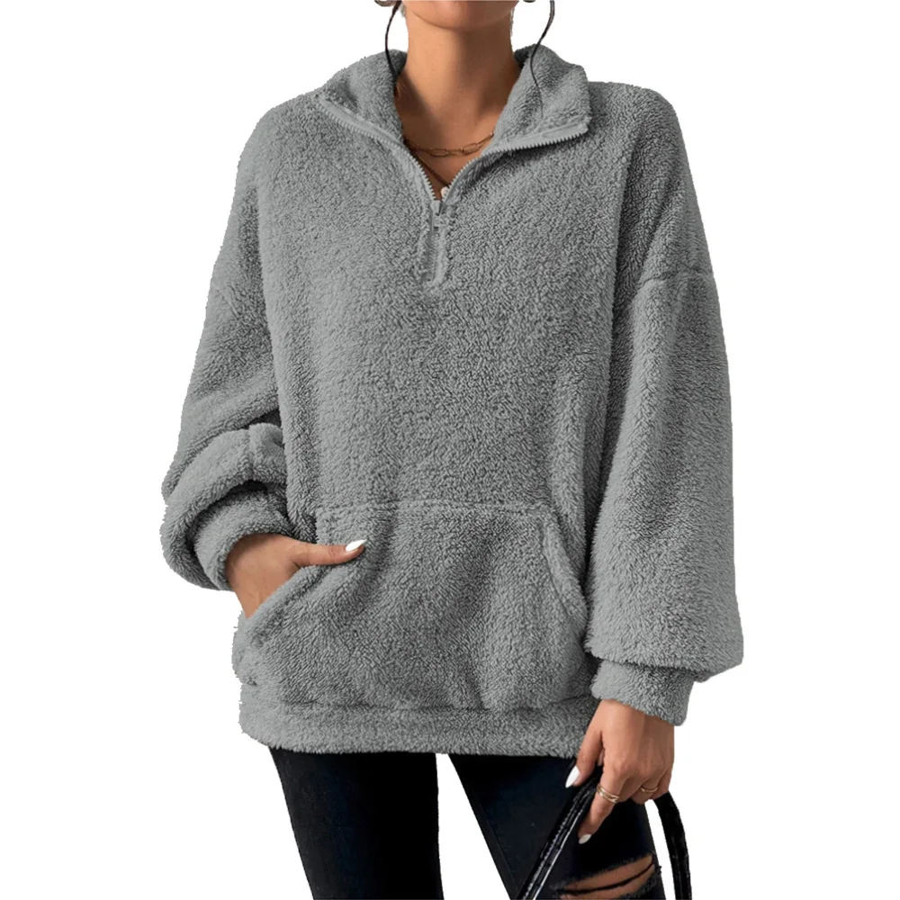 Women's Knitting Hoodies 2025 Autumn Winter Plush Fleece Lined Stand Collar Hooded Sweatshirt New Casual Daily Upper Garment