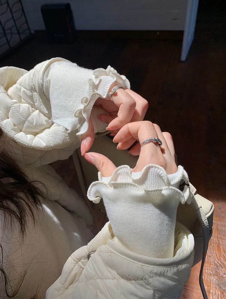 سترة صوفية محبوكة بطبقة مزدوجة للنساء بتصميم خشبي لطيف Sle طويل Sve بقصة ضيقة من بوابة Dongda