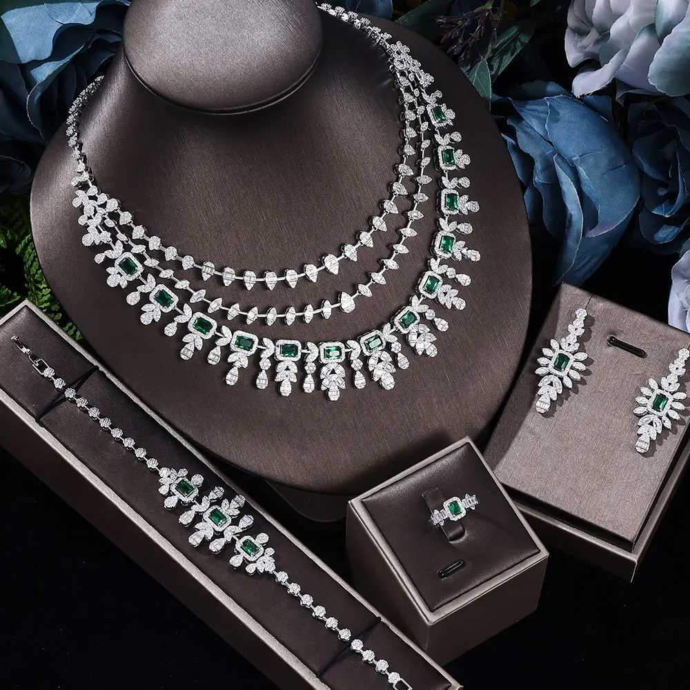 

2023 New 4-piece Luxury African Jewelry Set Women's Wedding Party Zircon Crystal Dubai Bridal Jewelry Set