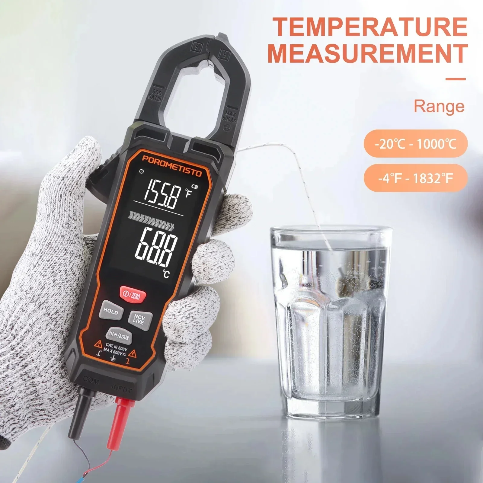 Imagem -03 - Porometisto-digital Clamp Meter 9999 Contagens 600v 600a ac dc Corrente Capacitância de Temperatura Ohm hz Testador de Tensão Alicate