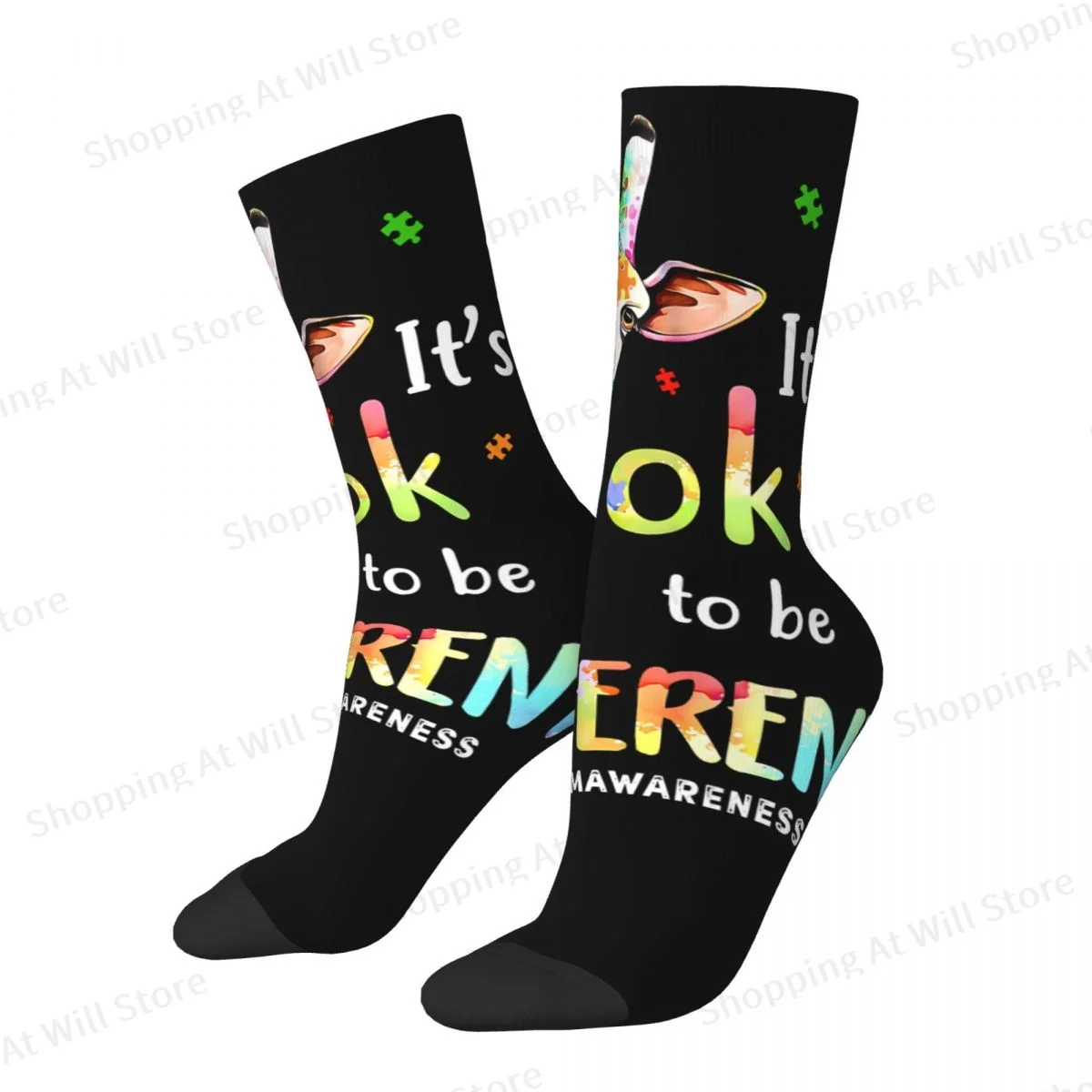 

It's Okay To Be Different Autism Awareness Unisex Winter Socks Warm Fun printing Socks Street Style Crazy Sock