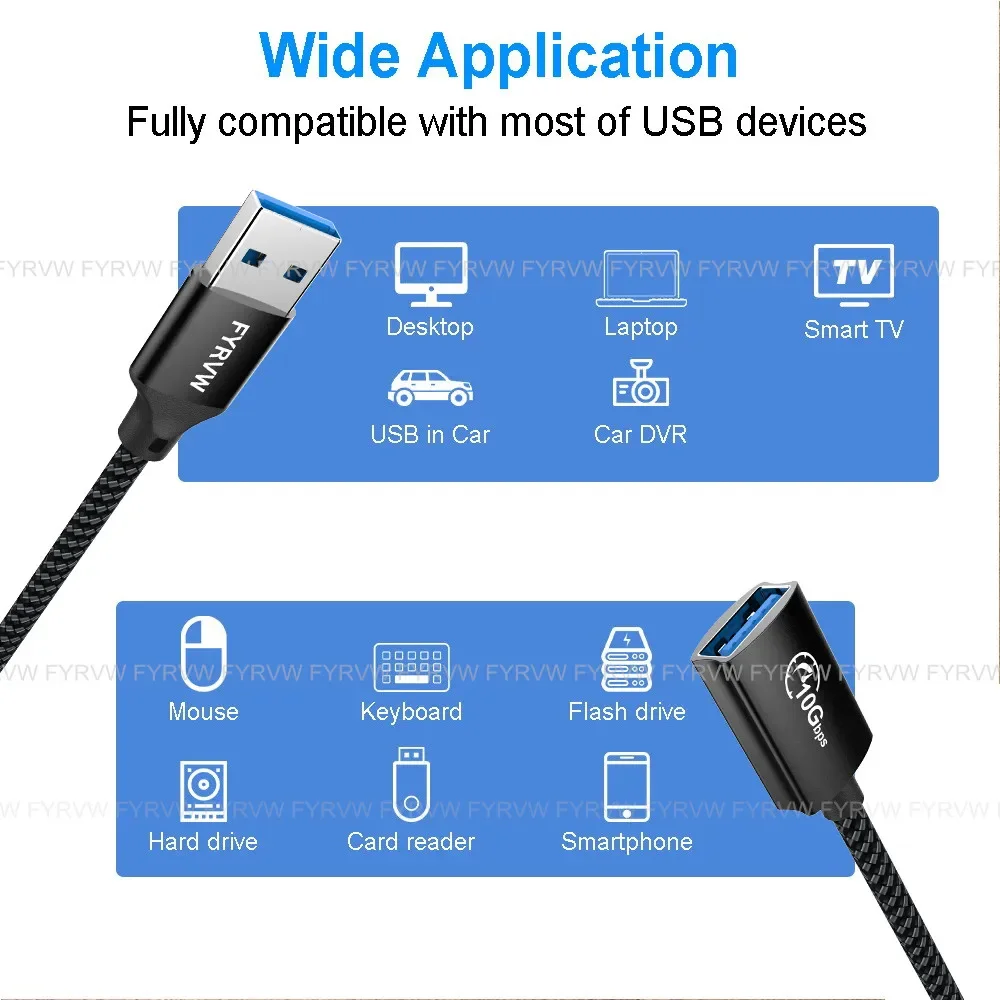 USB3.2 Extender Cable 10Gbps Extension Cable USB C Flash Drive Cable for PC Keyboard Webcam GamePad Data USB Type C OTG HUB Cord