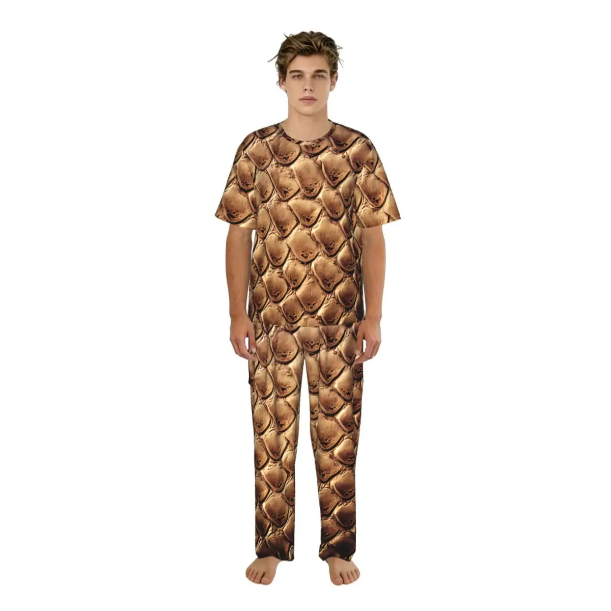 

Sleepwear Summer Spring Home Clothes Snake Skin Texture Short Sleeve Long Pant Nightwear