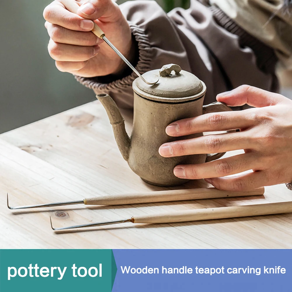 Pottery Tools Zisha Pot Handmade Pot Tools Wooden Handle Triangular Digging Knife Teapot Carving Knife Clay Hand Carving Tools