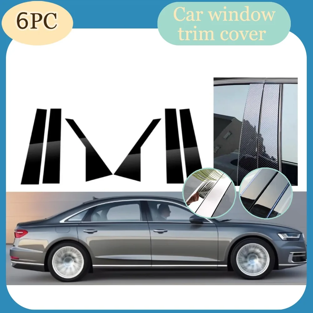 

6PCS Gloss Black Pillar Posts Carbon Fit For Audi A8L 2018-2024 Window Decor Door Side Mouliding Trim Cover