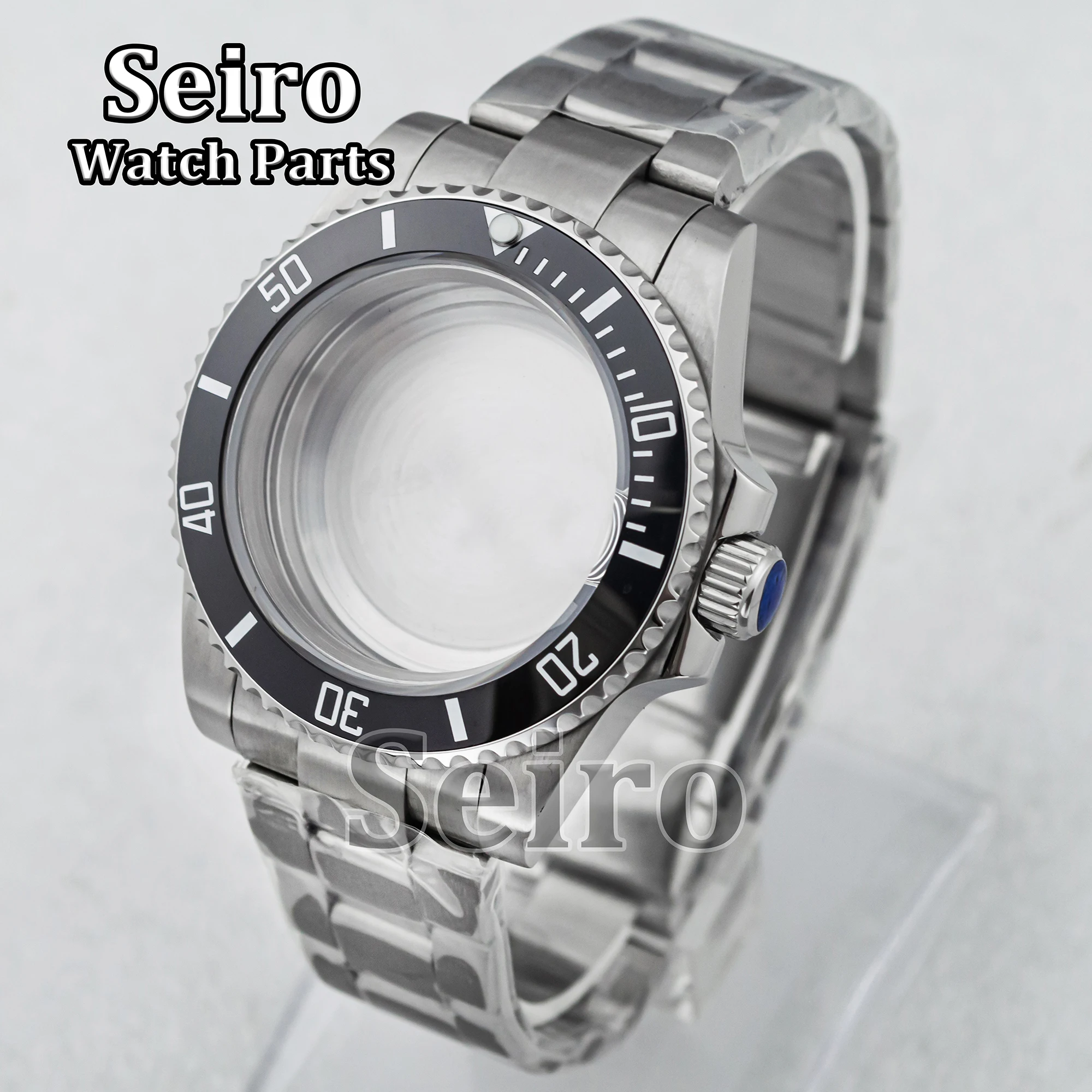 40MM Watch Case Bracelet Black Sapphire Glass Stainless Steel Strap 10ATM Waterproof for SUB NH35 NH34 NH36 Movement Watch Parts