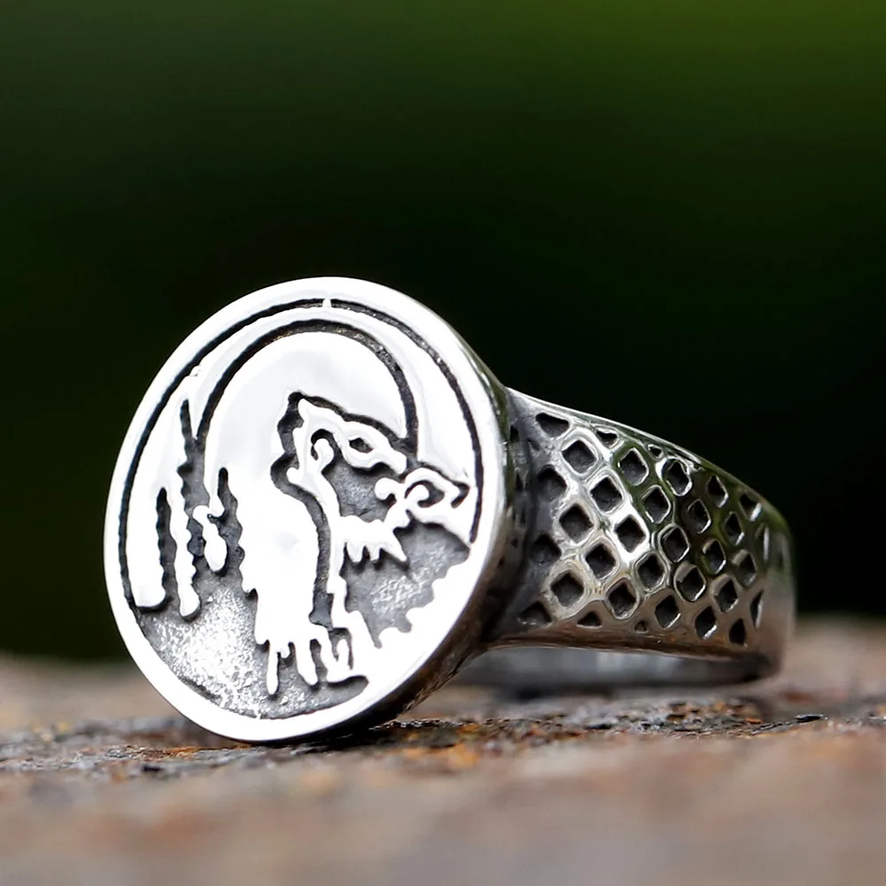 2023 NEW Men's 316L stainless steel rings Nordic VIKING Odin wolf head Animal Amulet fashion Jewelry Gifts free shipping