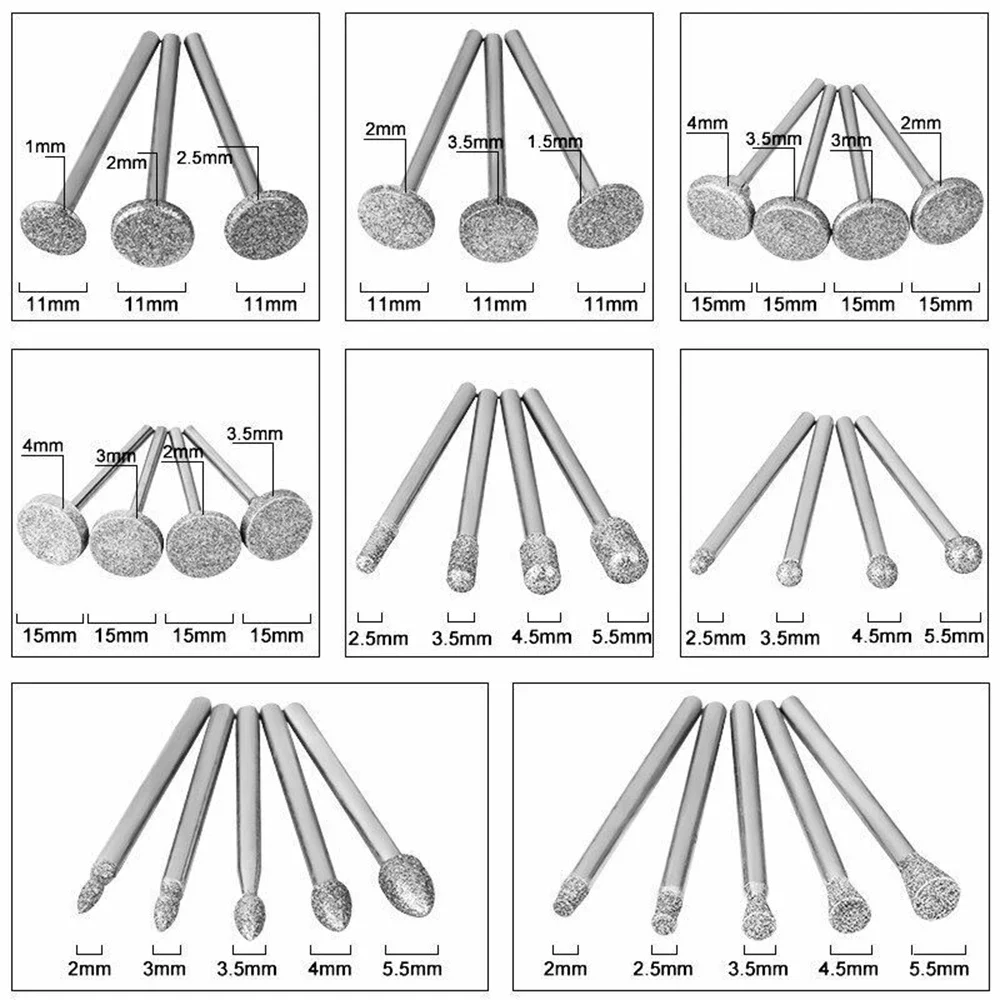 Krachtige-Diamante revestido moedor cabeça, rebarba de vidro para ferramentas Dremel Rotary, Grit150, 50pcs