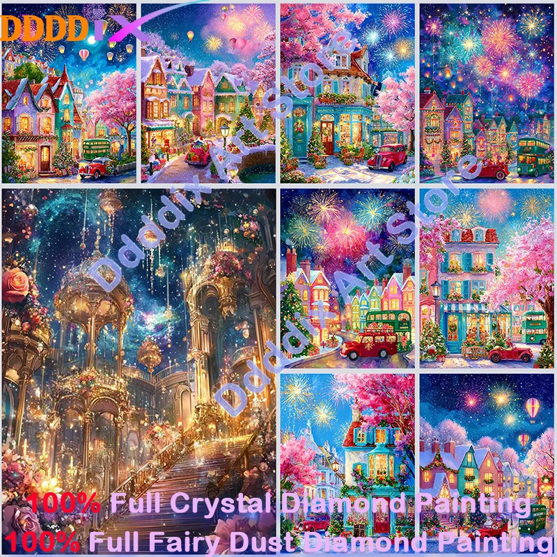Christmas Eve Town 100% Fairy Dust Crystal Diamond Painting New Kit Cure Landscape Mosaic Handmade Art Gift Crafts Home Decor