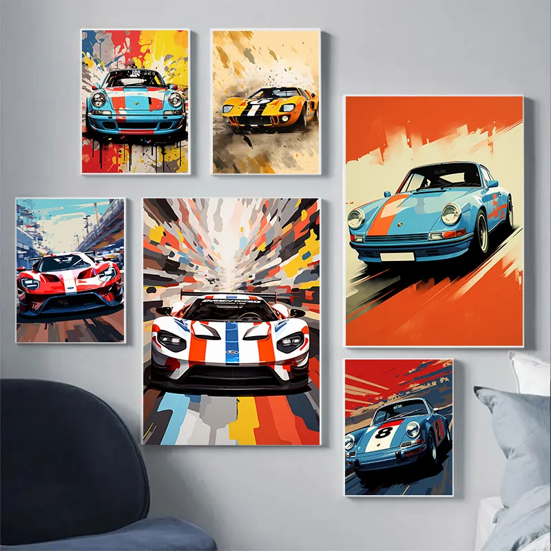 Canvas Painting Decoration Pictures Room Wall Decor Classic Cars Interior Paintings Vintage Porsche Sports Cars Home Decorations