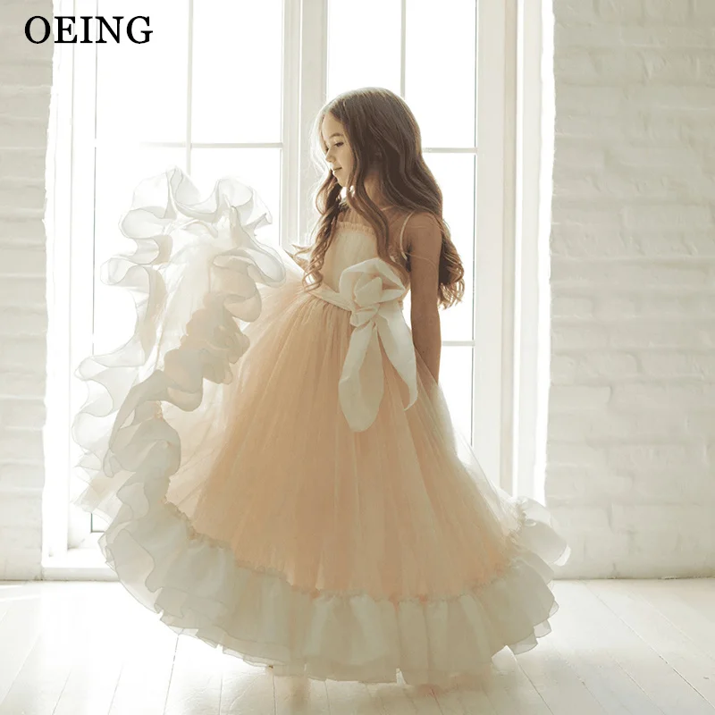 فساتين بوينغ الأنيقة على شكل حرف a لفتاة الزهور من التل المكشكش فستان ماكسي لحفلات الزفاف وأعياد الميلاد بألوان متباينة فستان الأميرة مخصص #1