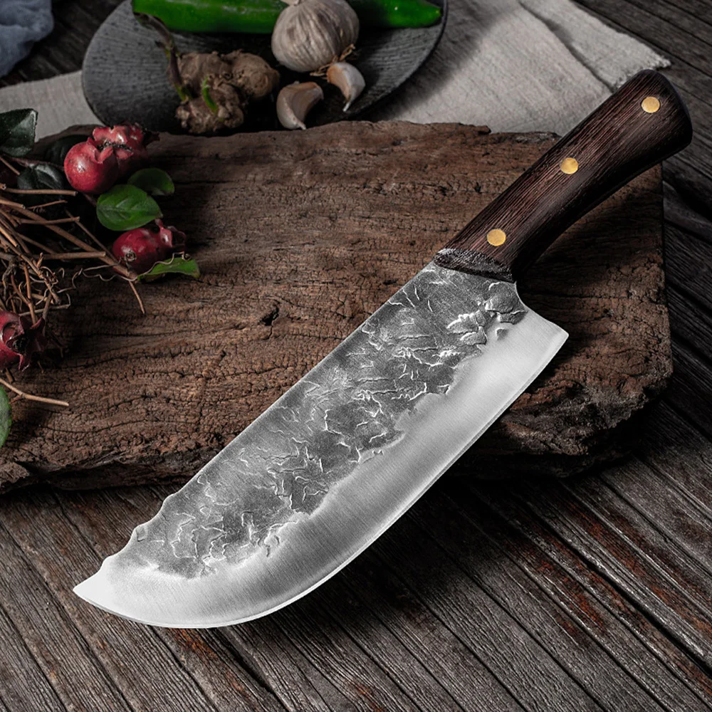 Forged Stainless Steel Cleaver Knife 8 inch Chef Butcher Meat Vegetables Slicing Knife Fish Knife Wooden Handle Kitchen Knives