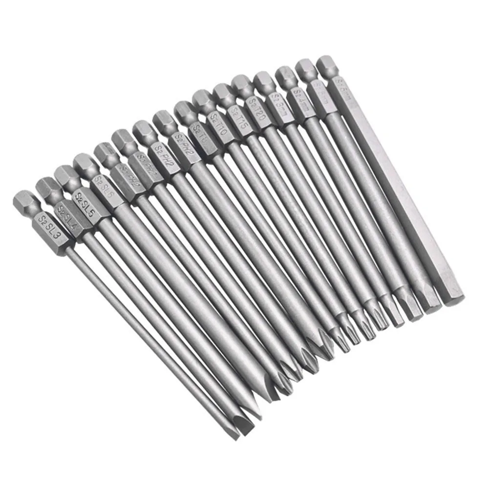 16 pz Punte per Cacciavite Magnetico Set Croce Scanalata per Torx Esagonale 100mm Lunghezza 14 Pollici Utensili con Codolo Esagonale per Cacciaviti Elettrici,