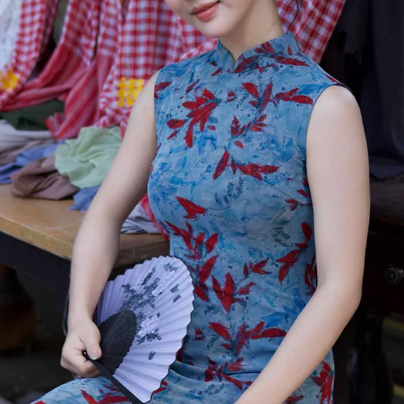 plus-size-women-sleeveless-qipao-flocking-print-long-cheongsam-vintage-mandarin-collar-sexy-chinese-dress-oriental-clothing