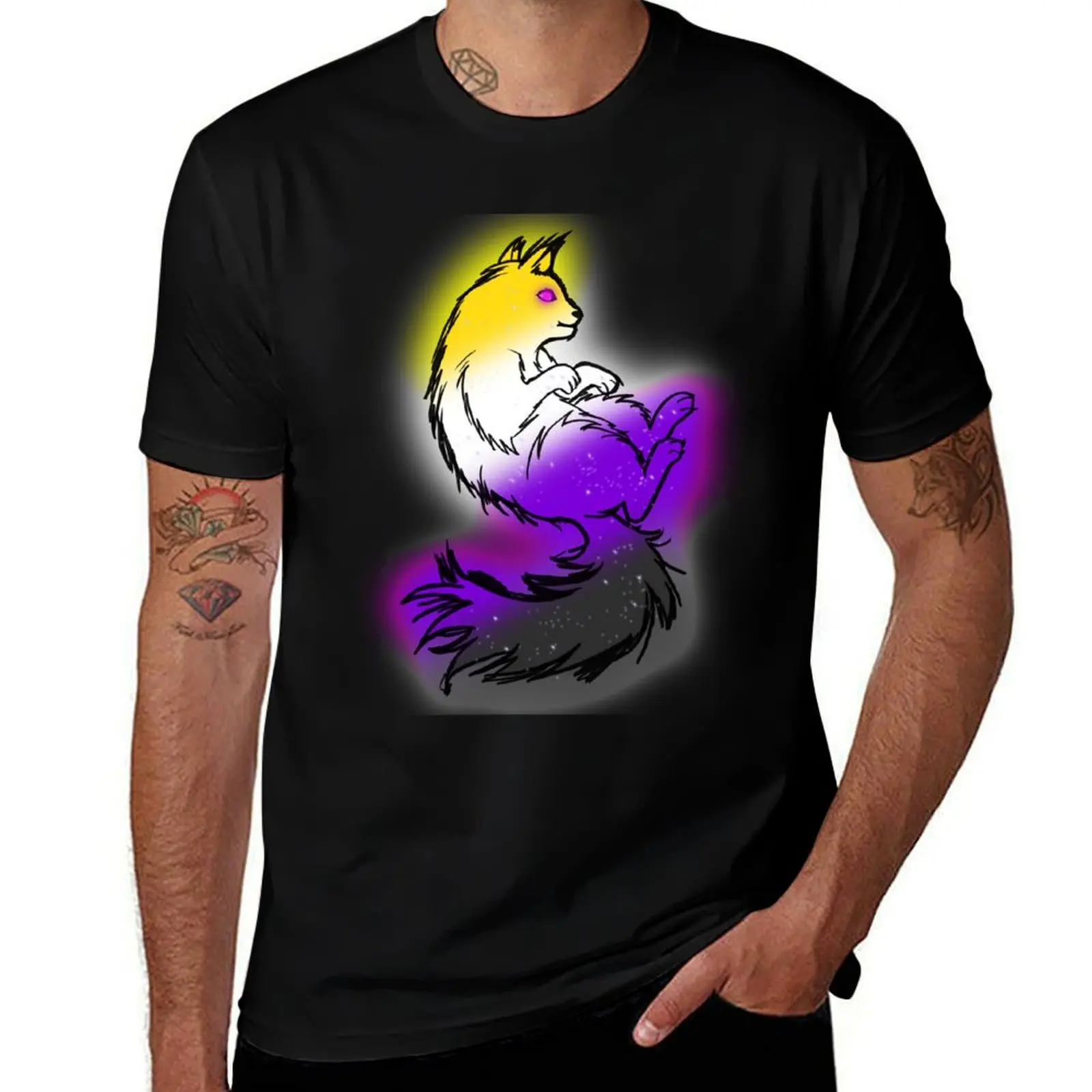 Non-Binary galaxy cat T-Shirt Holiday Party T-Shirt for Men
