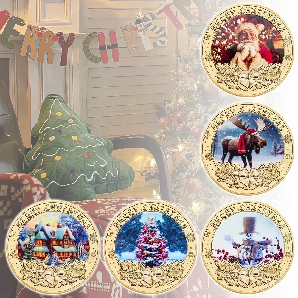 

Merry Christmas Golden Commemorative Souvenir Coins Set Christmas Santa Claus Snowman Souvenir Coins Gifts Collection