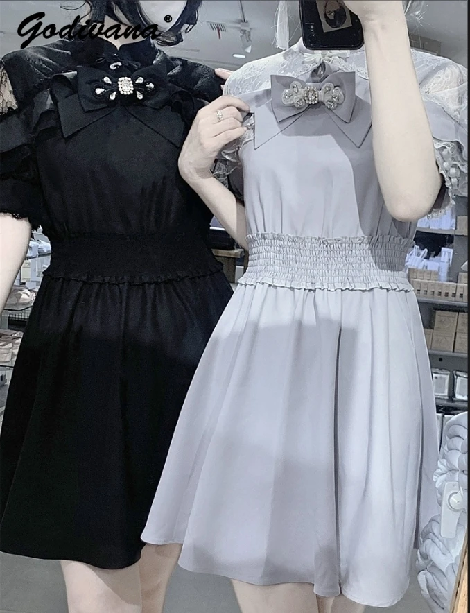 Japanese Mine Series Mass-Produced Short Sleeve Off-the-Shoulder Girlish Style Dress 2024 Summer Lolita Sweet Women Short Dress