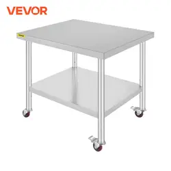 VEVOR Mesa de Preparación de Comida Acero Inoxidable 91,5 x 76,2 x 86,4 cm Tabla de Cocina Profesional Capacidad de Carga 100 kg Tabla de Trabajo de Cocina Catering Ajustable para Restaurante Escuela