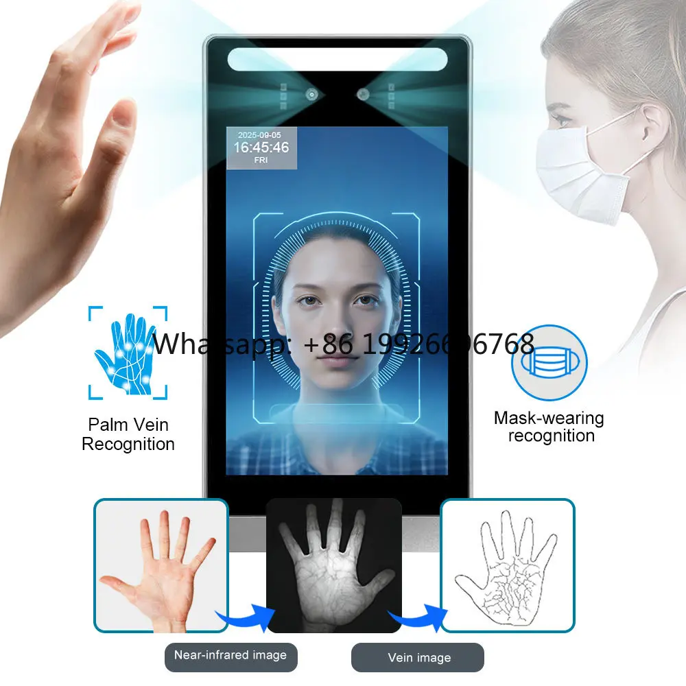 4G GPS WiFi Enabled Android 8 Inch Face Palm Vein Recognition Time Attendance Access Control Reader